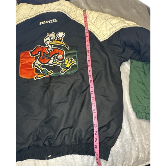 VINTAGE University of Miami Hurricanes Starter Jacket Coat Size Large Hood Logo - Picture 16 of 16